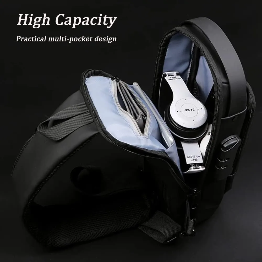 Auricz Bag, New Carbon Fiber Streamline Anti-Theft Sling Bag, USB Charging Sport Sling, Waterproof Shoulder Bags