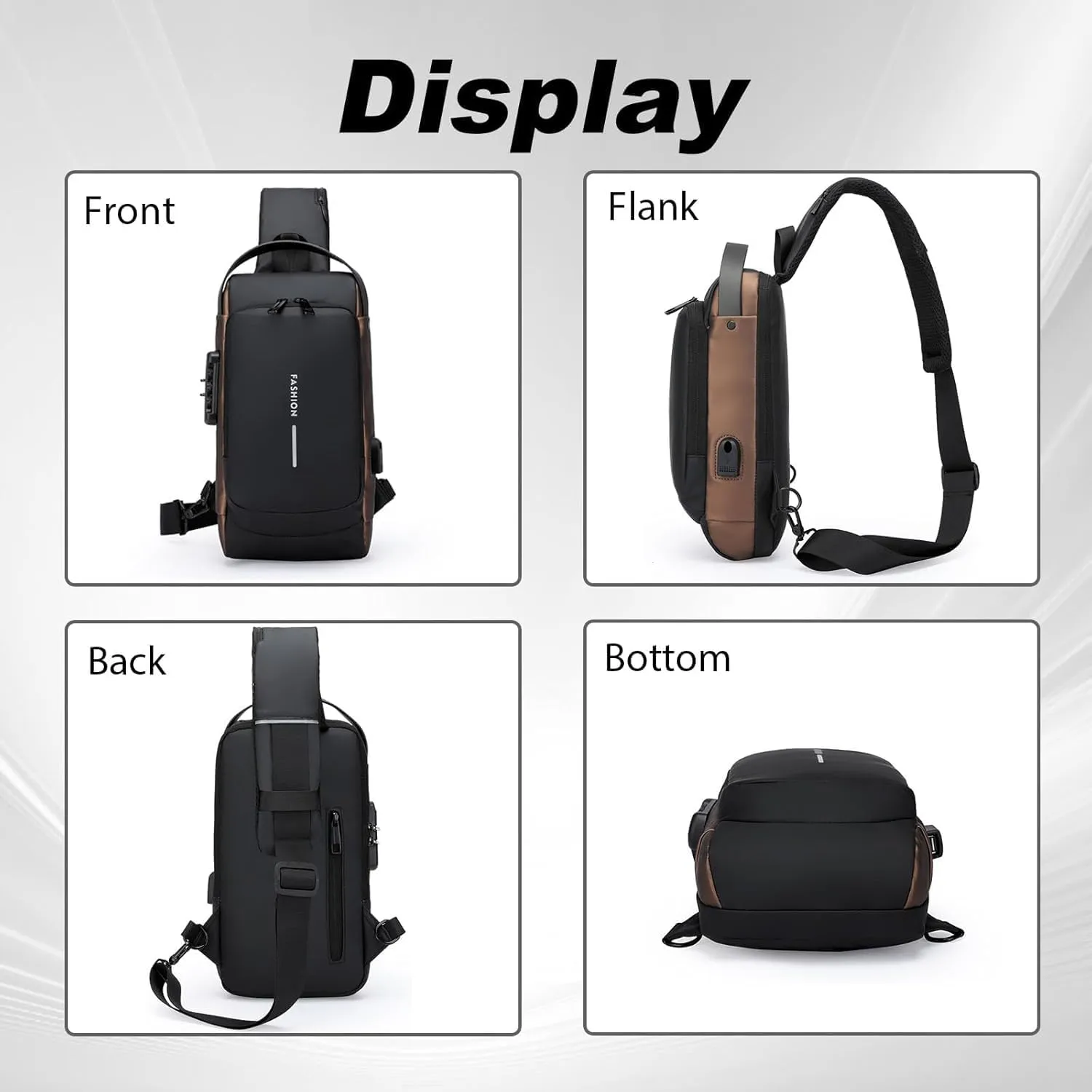 Auricz Bag, New Carbon Fiber Streamline Anti-Theft Sling Bag, USB Charging Sport Sling, Waterproof Shoulder Bags