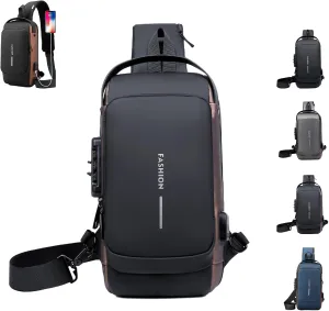 Auricz Sling Bag, Leyweio Waterproof Chest Bag, 2025 New Upgrade Carbon Fiber Streamline Anti-Theft Sling Crossbody Bag (Black Brown)