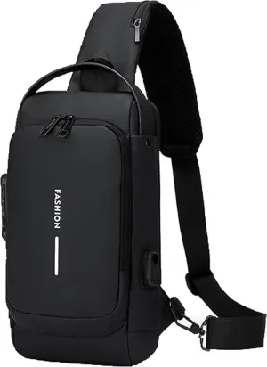 Auricz Sling Bag, New Carbon Fiber Streamline Anti-Theft Sling Bag, USB Charging Waterproof Crossbody Backpack (Black)