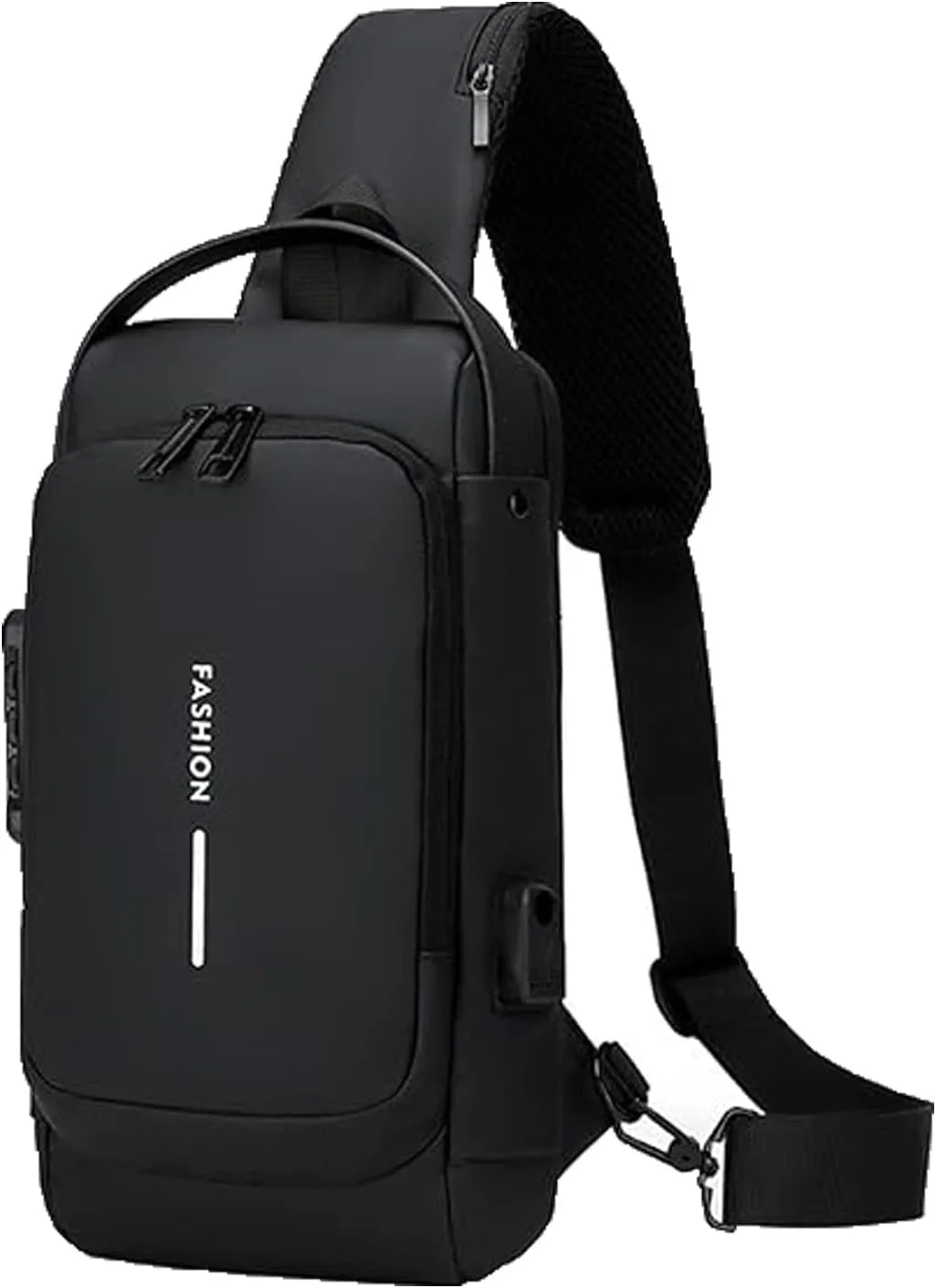 Auricz Sling Bag, New Carbon Fiber Streamline Anti-Theft Sling Bag, USB Charging Waterproof Crossbody Backpack (Black)