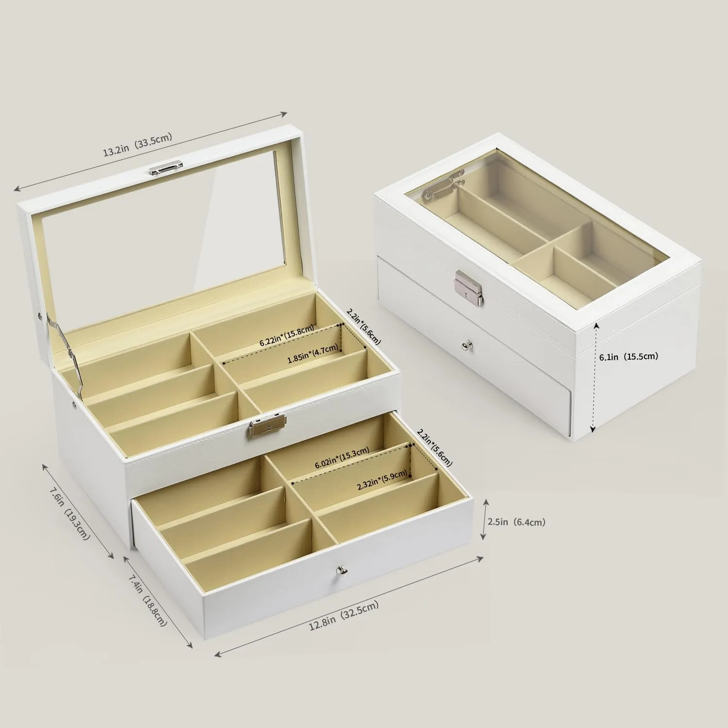 AUTOARK Leather 12 Piece Eyeglasses Storage and Sunglass Glasses Display Drawer Lockable Case Organizer,White,AW-053