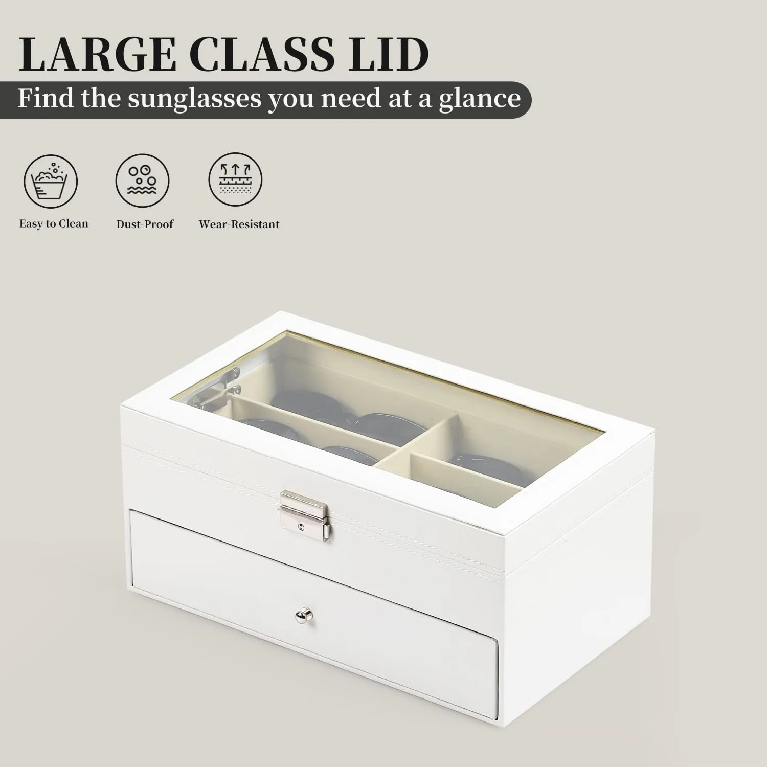 AUTOARK Leather 12 Piece Eyeglasses Storage and Sunglass Glasses Display Drawer Lockable Case Organizer,White,AW-053