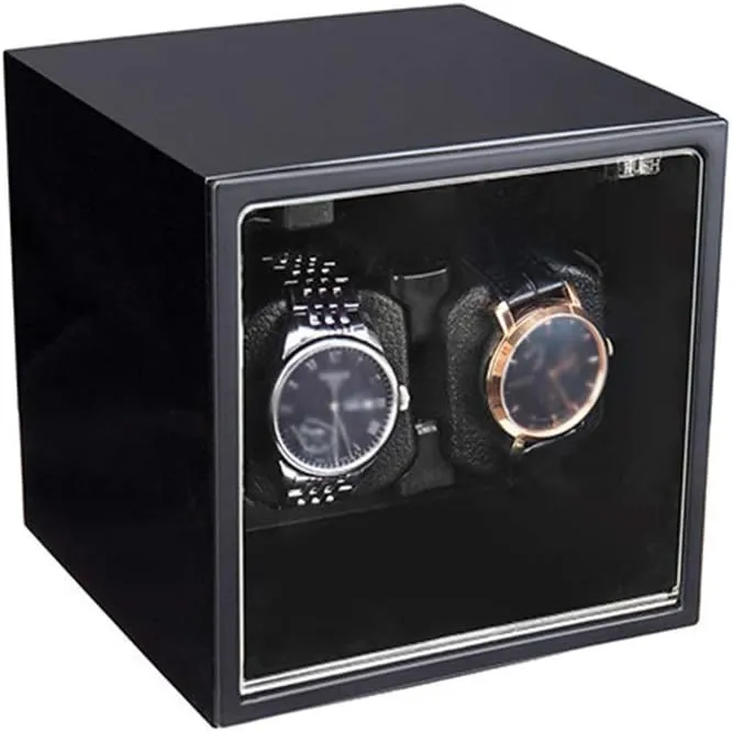 Automatic Double Watch Winder, Extremely Silent Motor, Wood and Brushed Metal Shell, Fit Lady and Man Watches,A