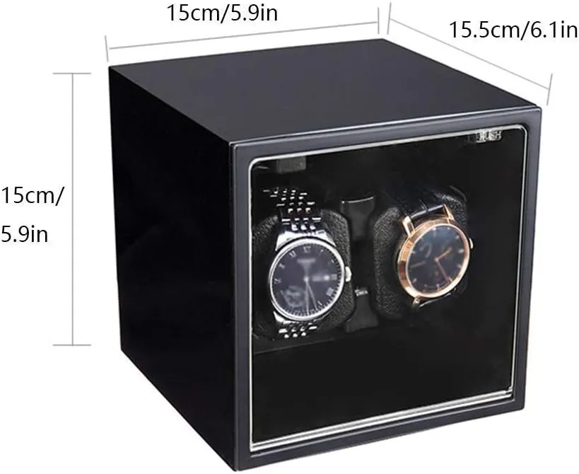 Automatic Double Watch Winder, Extremely Silent Motor, Wood and Brushed Metal Shell, Fit Lady and Man Watches,A