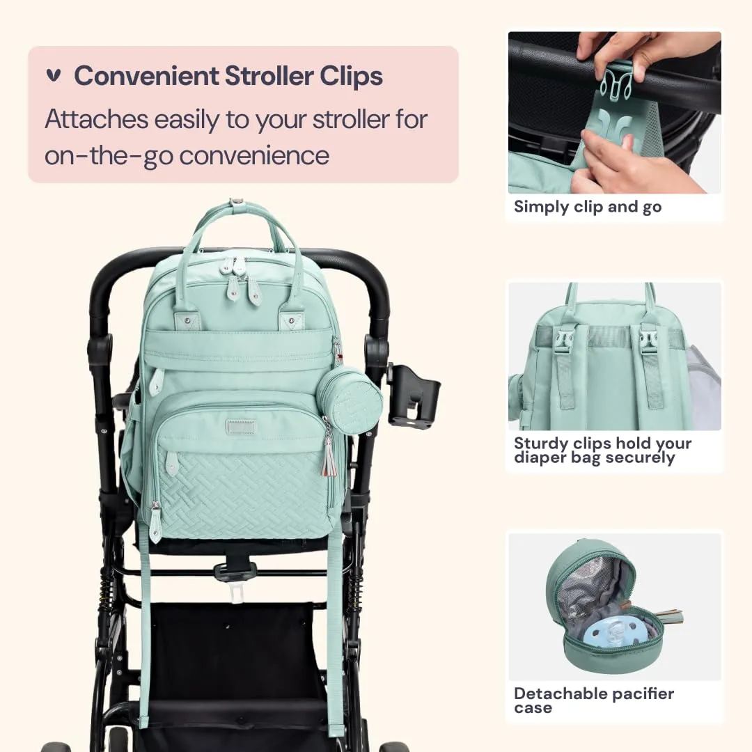 BabbleRoo Diaper Bag Backpack - Baby Essentials Travel Bag - Multi function Waterproof Diaper Bag, Travel Essentials Baby Bag with Changing Pad, Stroller Straps & Pacifier Case – Unisex, Sage Green