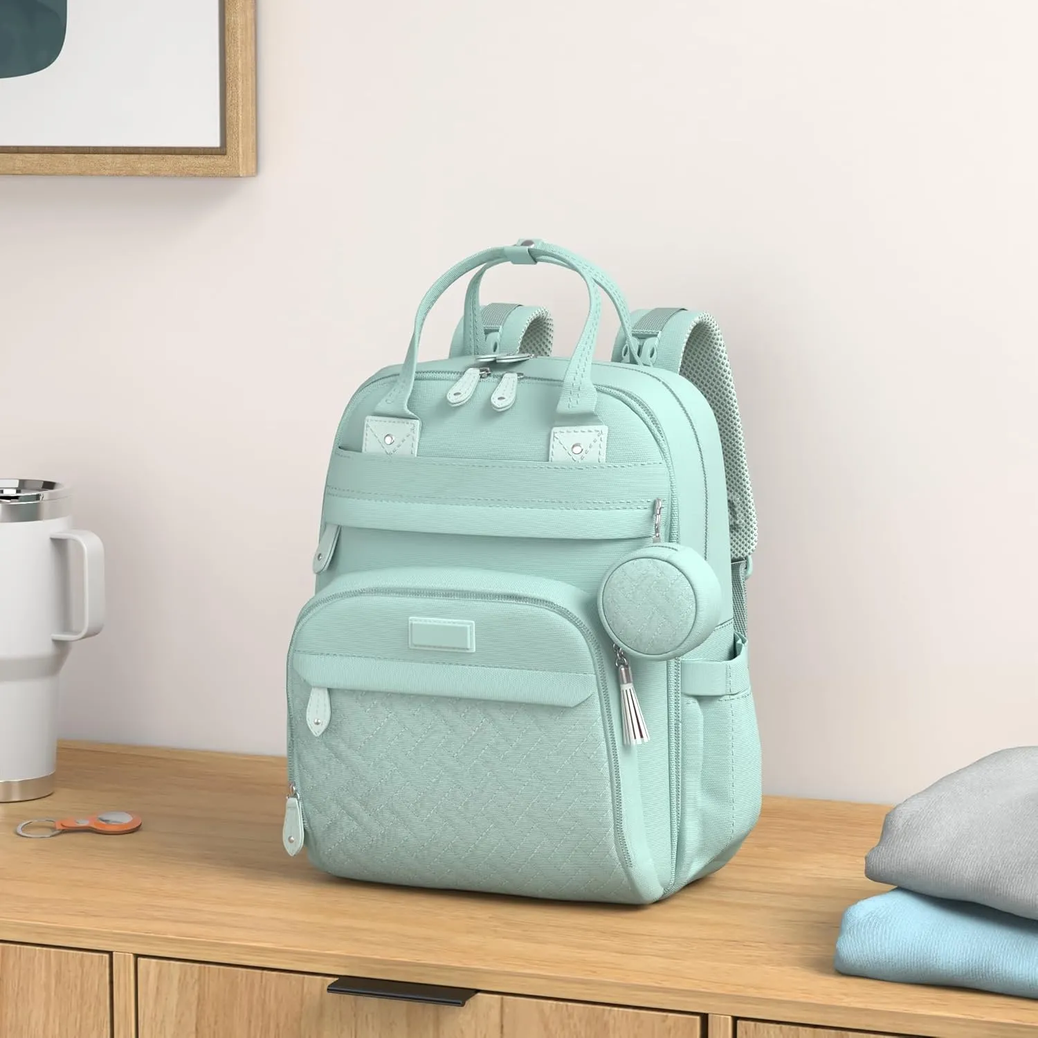 BabbleRoo Diaper Bag Backpack - Baby Essentials Travel Bag - Multi function Waterproof Diaper Bag, Travel Essentials Baby Bag with Changing Pad, Stroller Straps & Pacifier Case – Unisex, Sage Green