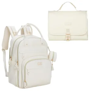 Babbleroo Vegan Leather Portable Changing Pad Eggshell White & Basic Diaper Bag Eggshell White