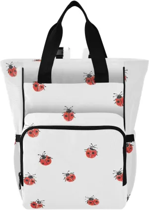 Baby Diaper Bag Backpack Cute Ladybug Red Pattern Large Tote Baby Bag for Boys, Girls, Waterproof Multi Function Diaper Backpack, Travel Essentials for Moms
