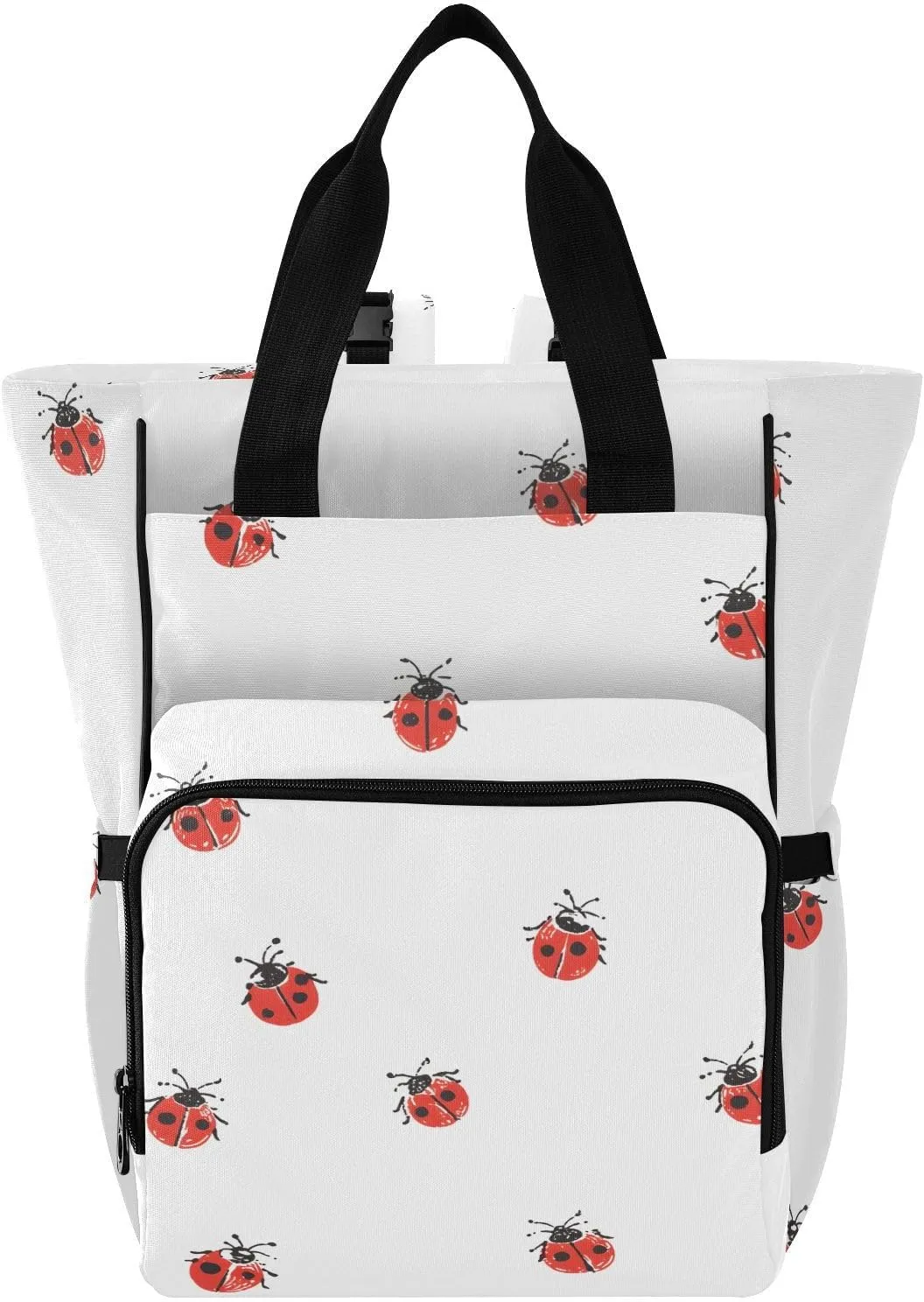 Baby Diaper Bag Backpack Cute Ladybug Red Pattern Large Tote Baby Bag for Boys, Girls, Waterproof Multi Function Diaper Backpack, Travel Essentials for Moms