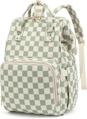 Baby Diaper Bag Backpack for Mom, Large Capacity Travel Nappy Bag for Boys & Girls with Stroller Straps (Corduroy Checkered Green)