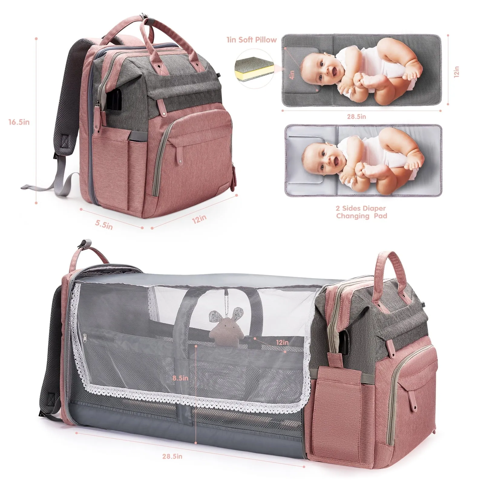 Baby Diaper Bag Backpack with Changing Station