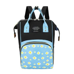 Baby Diaper Bag (Waterproof) Flower Black & Sky Blue