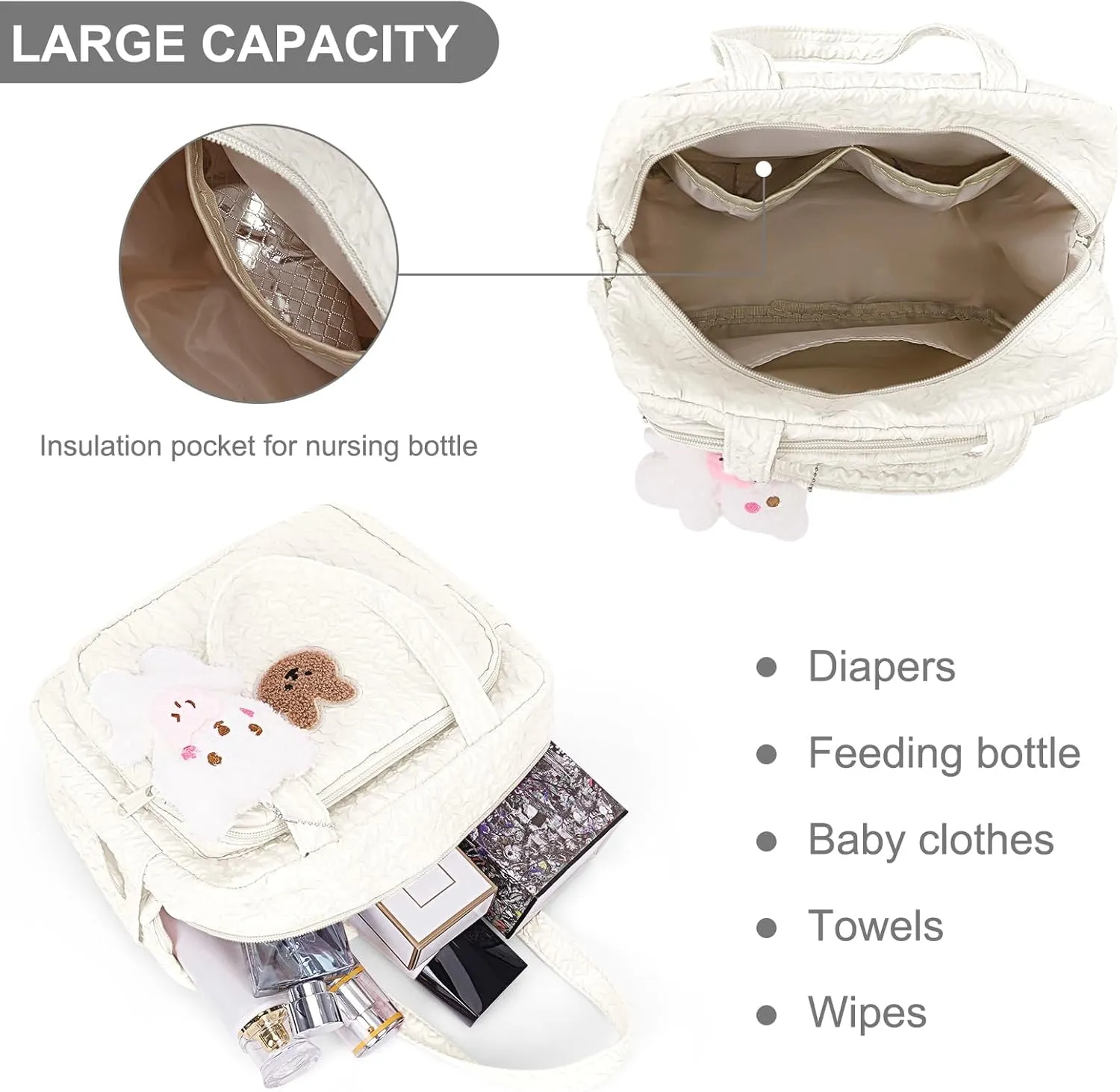 Baby Diaper Bag,Small Diaper Bag Tote Crossbody Diaper Bag Cute Quilted Diaper Bag Baby Travel Shoulder Bag with Strap