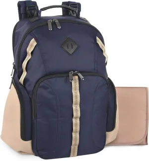 Baby Essentials Super Cooler Two Compartment Diaper Bag Backpack with Changing Pad, Stroller Straps, Insulated Bottle Compartment (Navy/Tan)