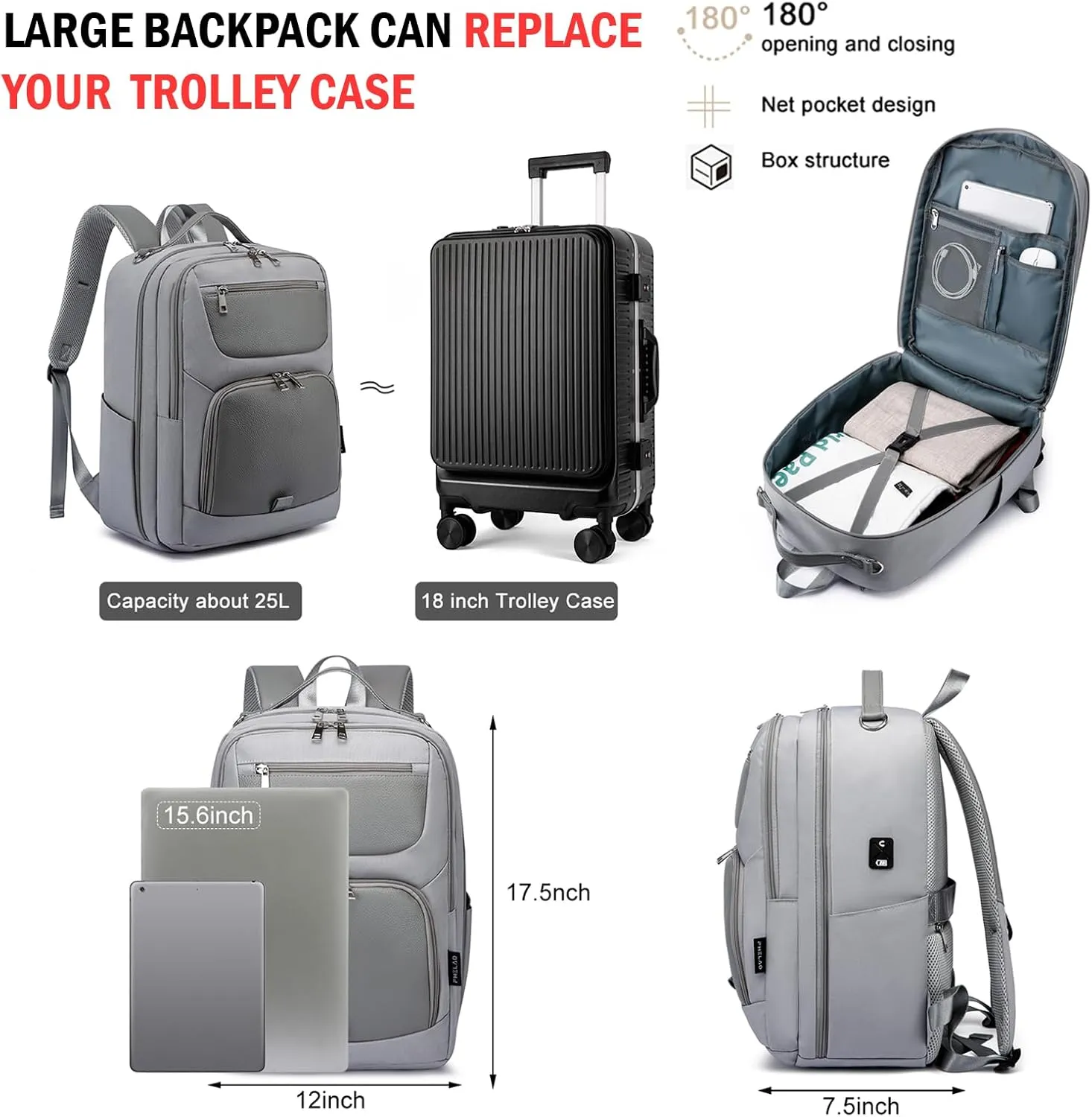 Backpack Diaper Bag with Laptop Compartment 16", Large Capacity, Multifunctional Waterproof Bags for Women Men Maternity Diaper Bag for Boys, Flight Approved, Grey