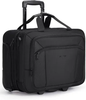 BAGSMART 17.3 Inch Rolling Laptop Briefcase with Wheels, Large Unisex Computer Bag for Business Travel, Black
