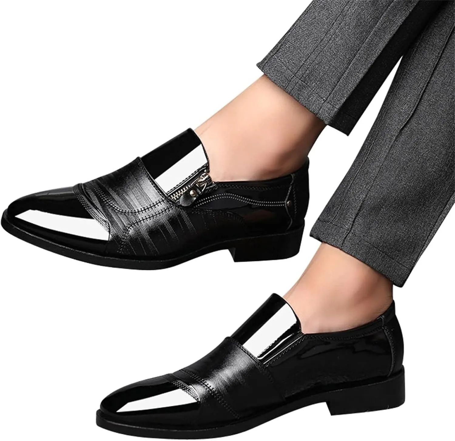 Bamboo Store Mens Slip on Shoes Casual Leather Classical Style Men's Breathable Hollow Business Leather Running Shoes Mens (Black, 9)