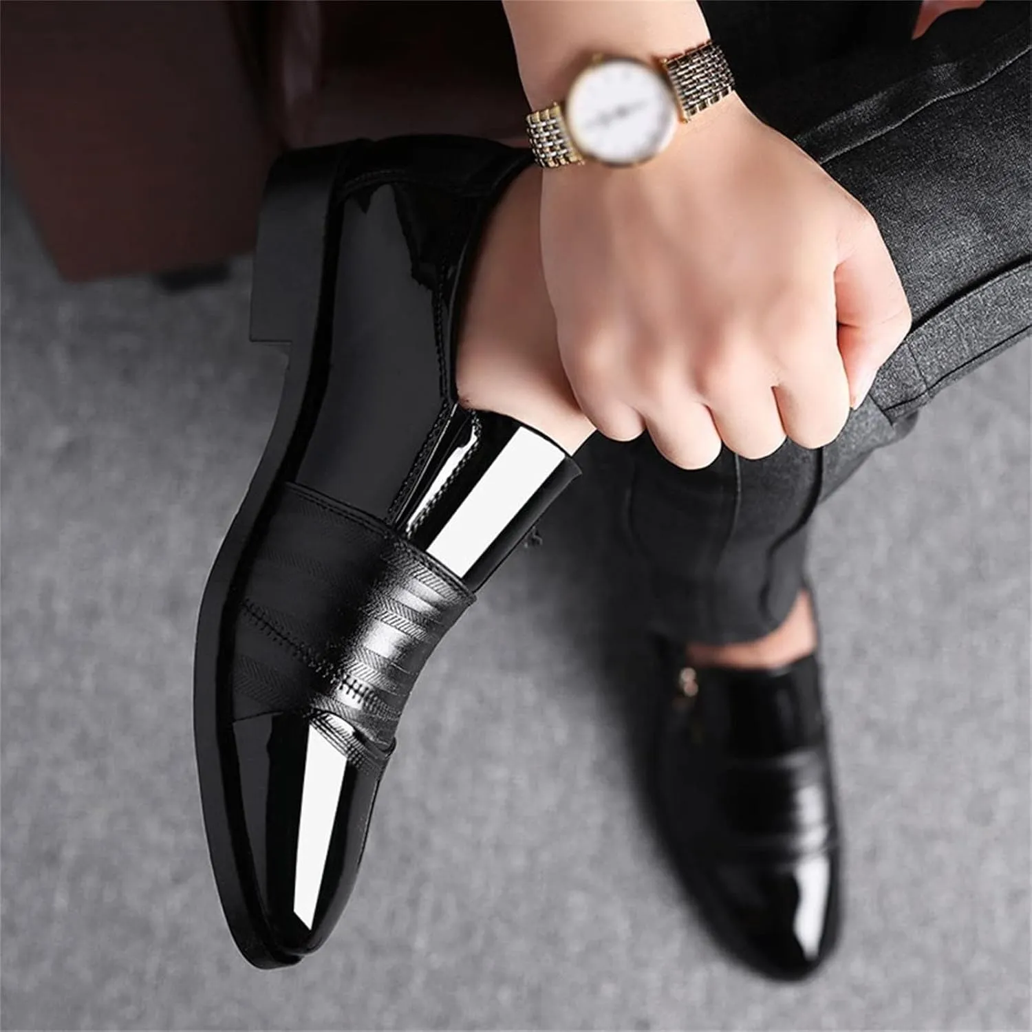Bamboo Store Mens Slip on Shoes Casual Leather Classical Style Men's Breathable Hollow Business Leather Running Shoes Mens (Black, 9)