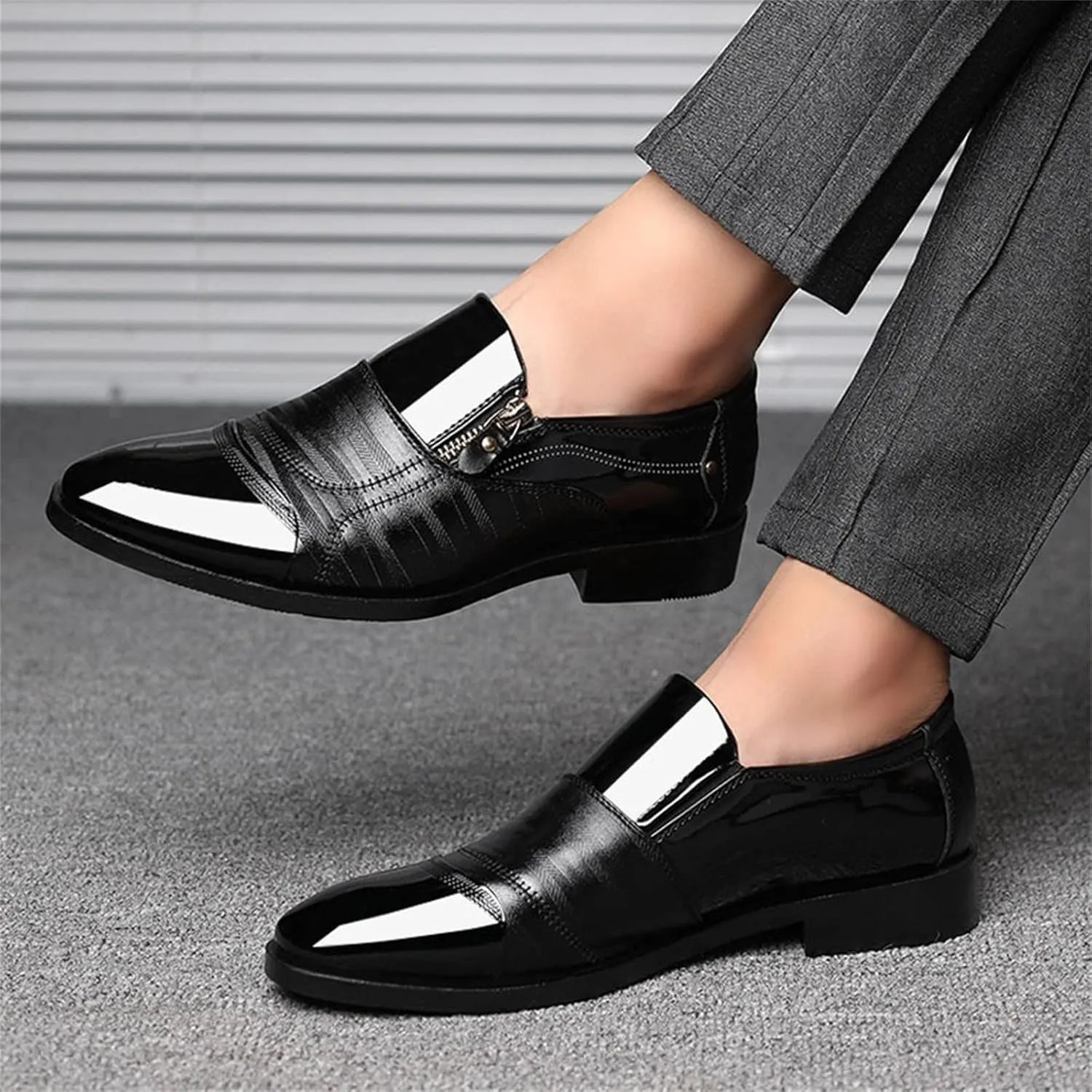 Bamboo Store Mens Slip on Shoes Casual Leather Classical Style Men's Breathable Hollow Business Leather Running Shoes Mens (Black, 9)