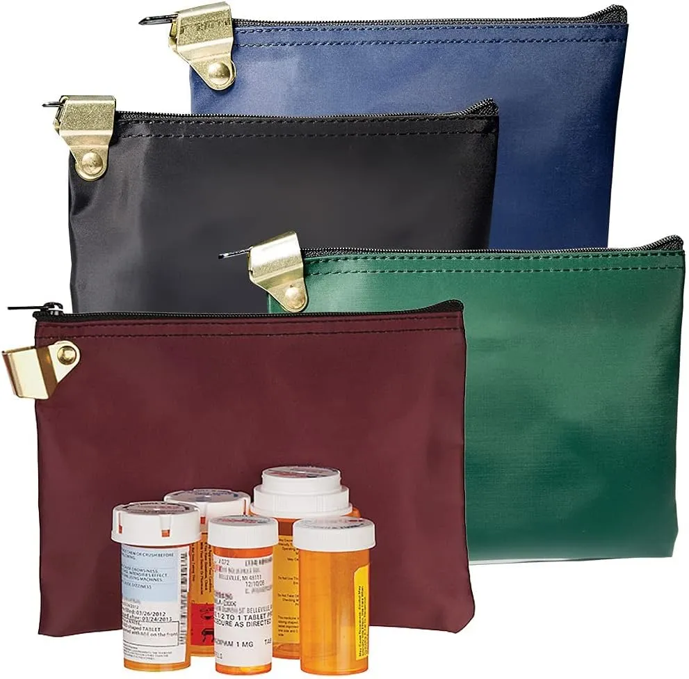 BankSupplies Laminated Nylon Lockable Medication Bag | Black | 8W x 5.5H | Medicine Travel Bag | Pill Bag | Zipper Hood Bag | Locking Medicine Bag | Prescription Travel Pouch