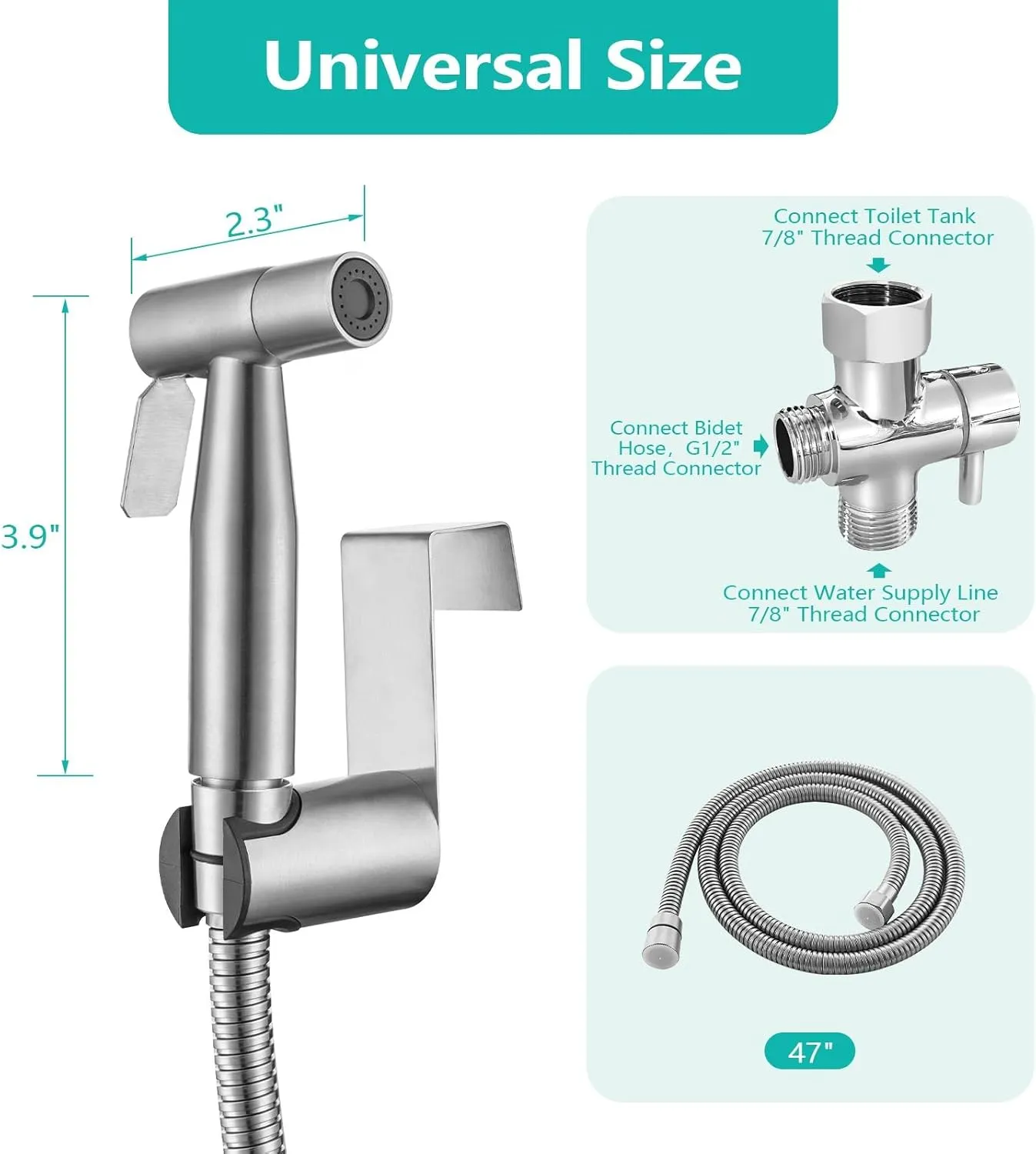 BARROCK Bidet Sprayer for Toilet, Handheld Jet Spray for Existing Toilets with Bidet Hose, Adjustable Water Pressure Muslim Shower, Stainless Steel Cloth Diaper/Feminine Wash Sprayer Brushed Nickel