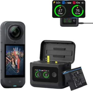 Battery Charger Set for Insta360 X5,Fast Battery Charger Hub for Insta360 X5,LED Screen Charging Case for Insta360 X5,Portable 2 Channel Battery Charging Storage Station