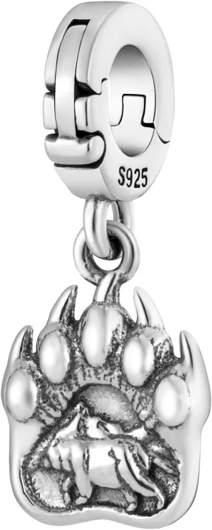 Bear Paw Nature Multi-Clasp Clip On Pendant 925 Sterling Silver Charm For Pandora & Other Charm Bracelets/Necklaces
