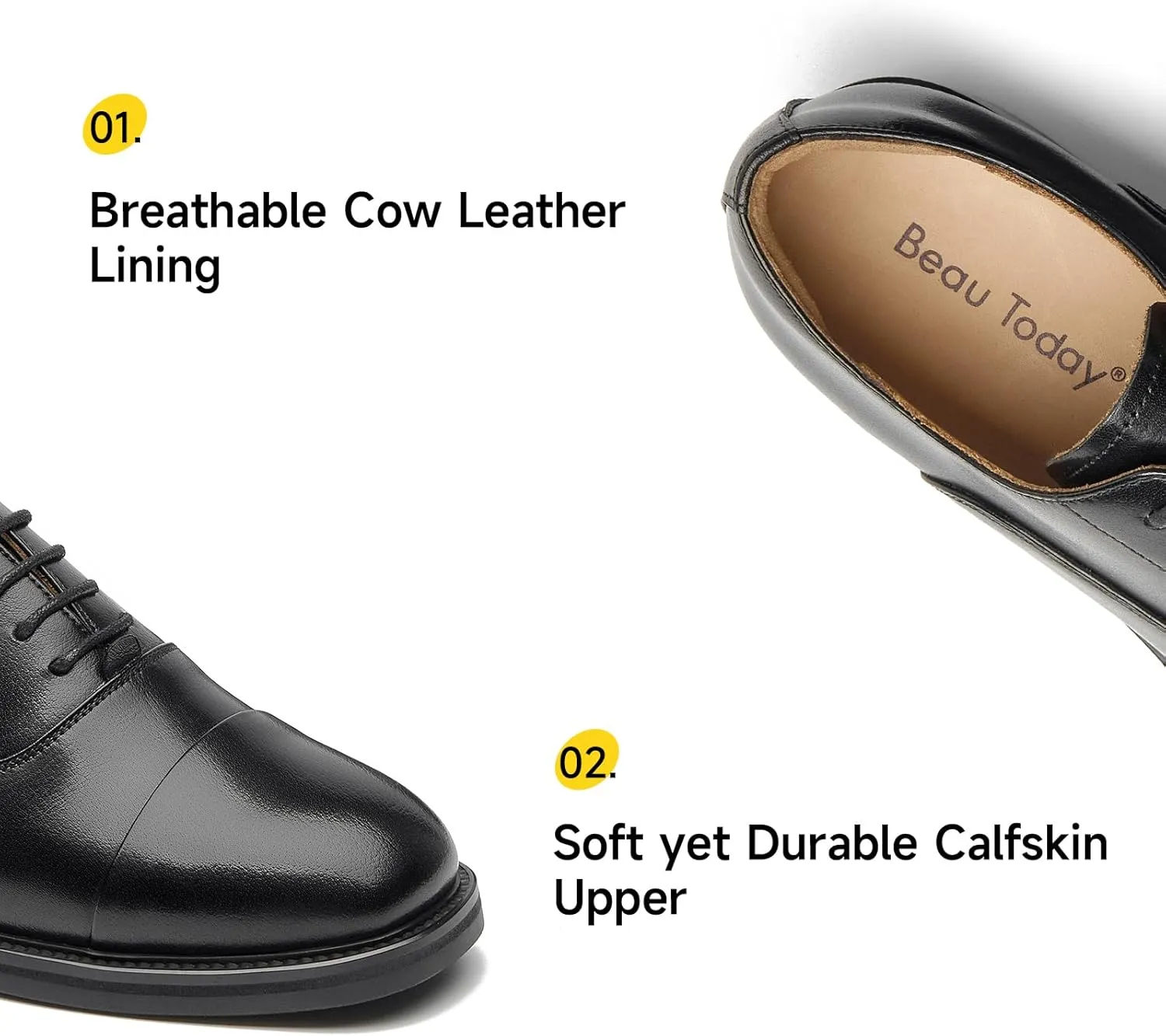 BEAU TODAY Women's Oxfords Dress Shoes, Leather Lace-Up Oxfords for Women, Comfortable Formal Cap Toe Business Casual Non Slip Office Driving Oxfords Shoes