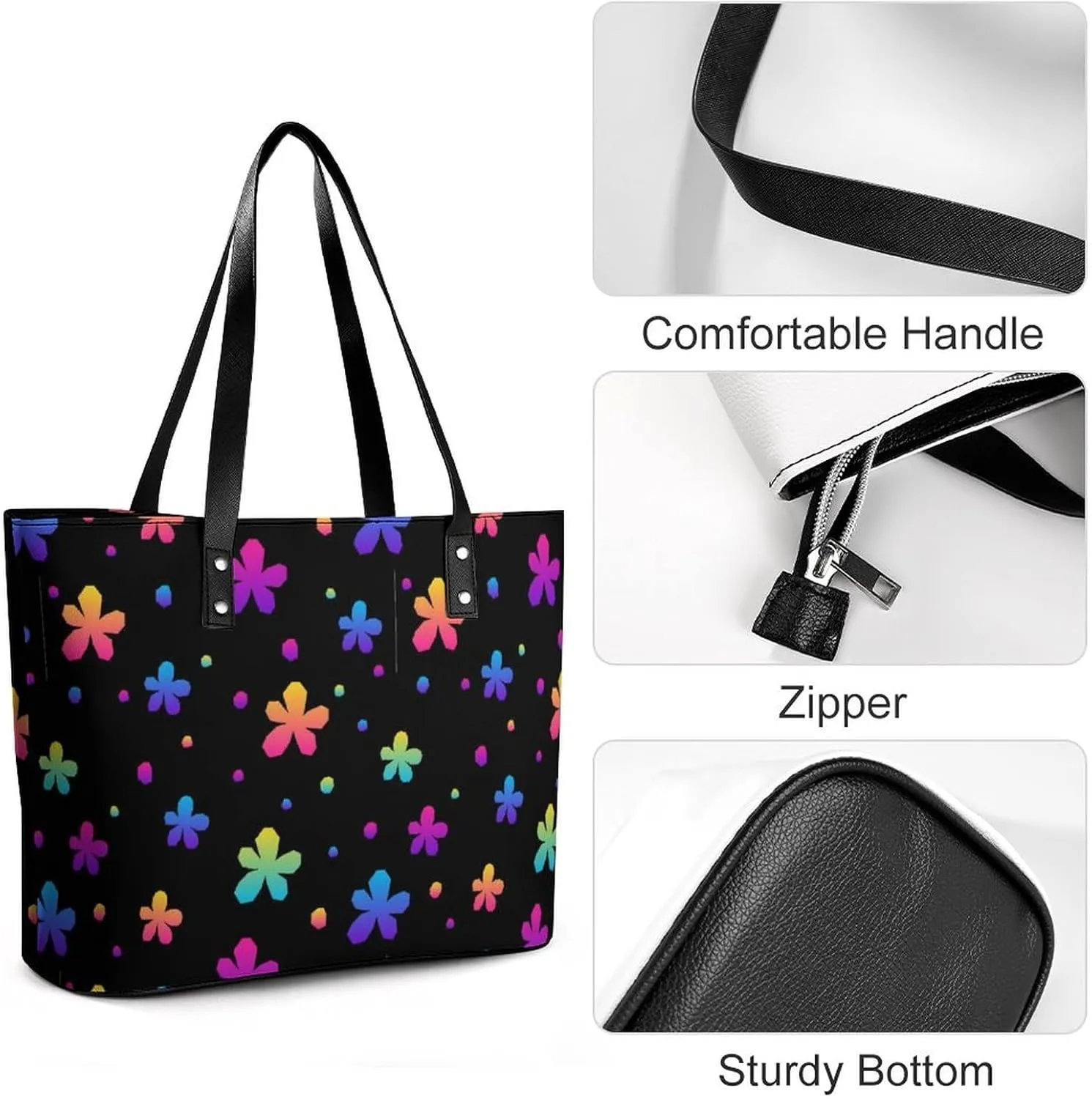 Bees Chamomiles Print Hobo Handbags With Zipper Large Capacity Satchel Tote Bag Shoulder Bag