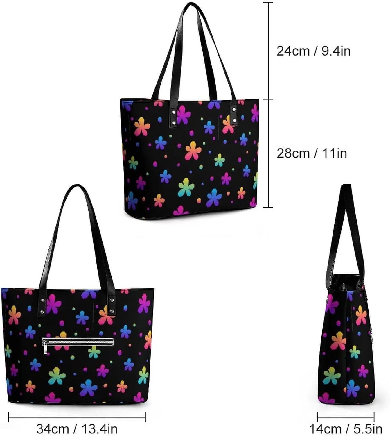 Bees Chamomiles Print Hobo Handbags With Zipper Large Capacity Satchel Tote Bag Shoulder Bag