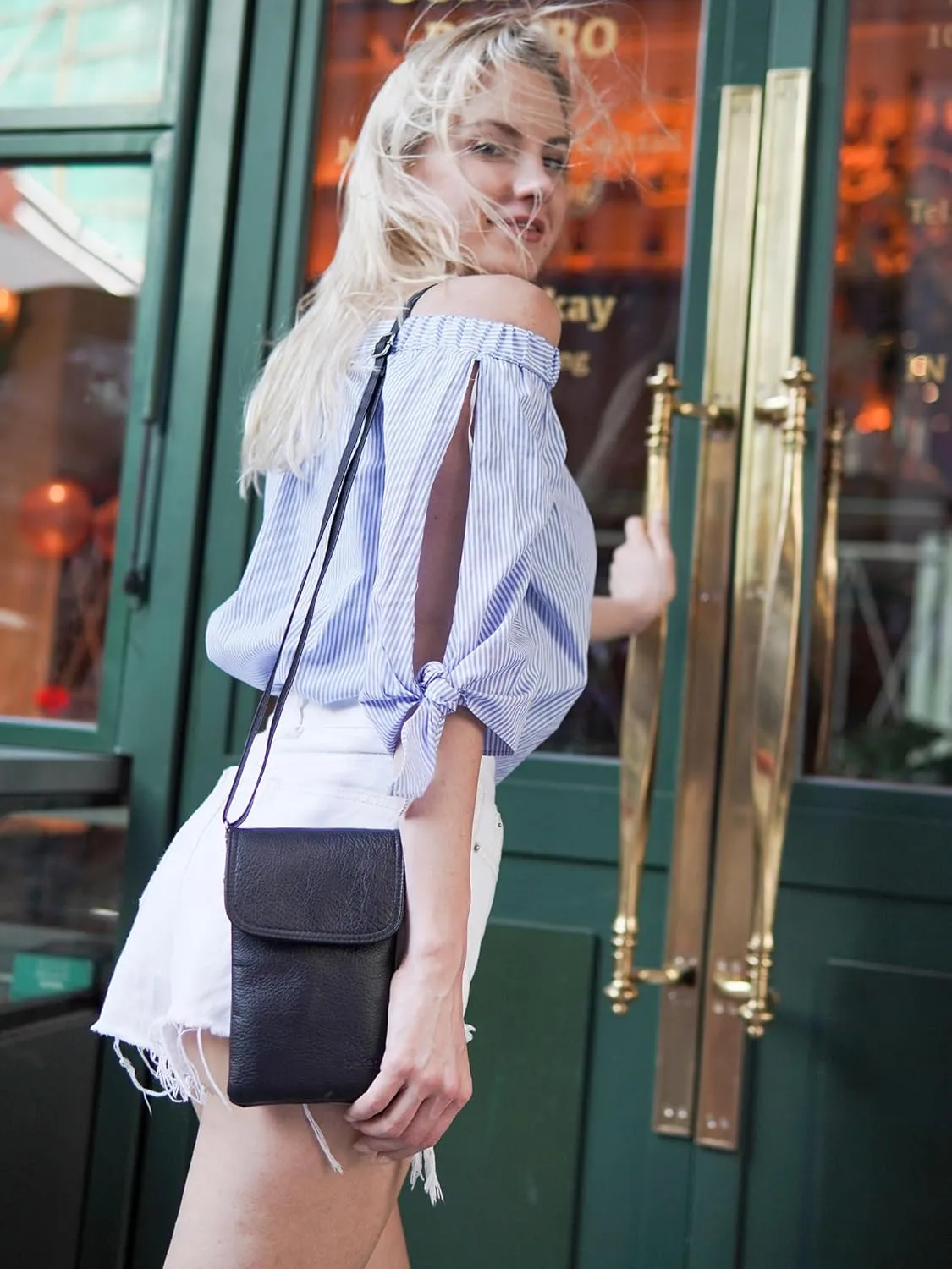 befen Genuine Leather Small Crossbody Bags for Women Cell Phone Bag Cross Body Purses,Silver Zipper