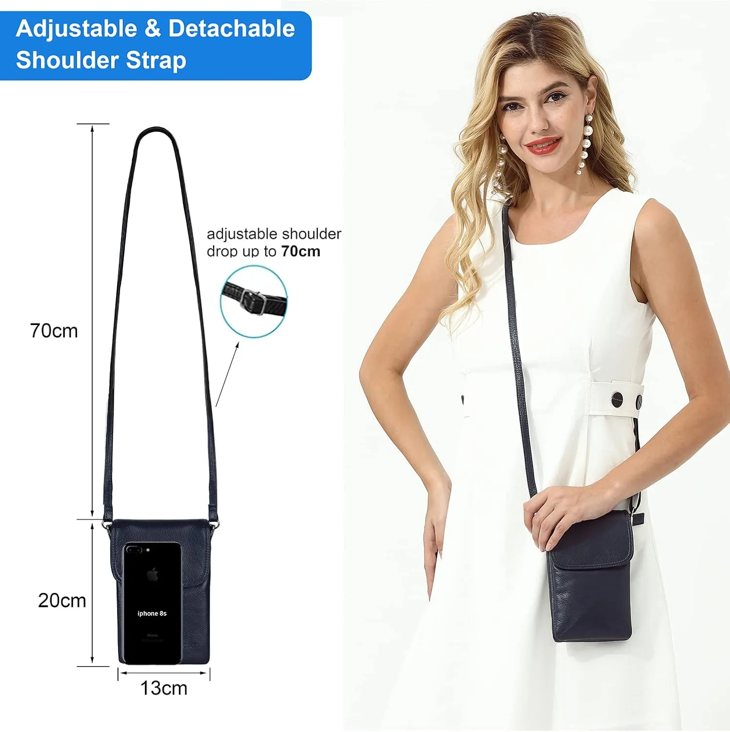 befen Genuine Leather Small Crossbody Bags for Women Cell Phone Bag Cross Body Purses,Silver Zipper