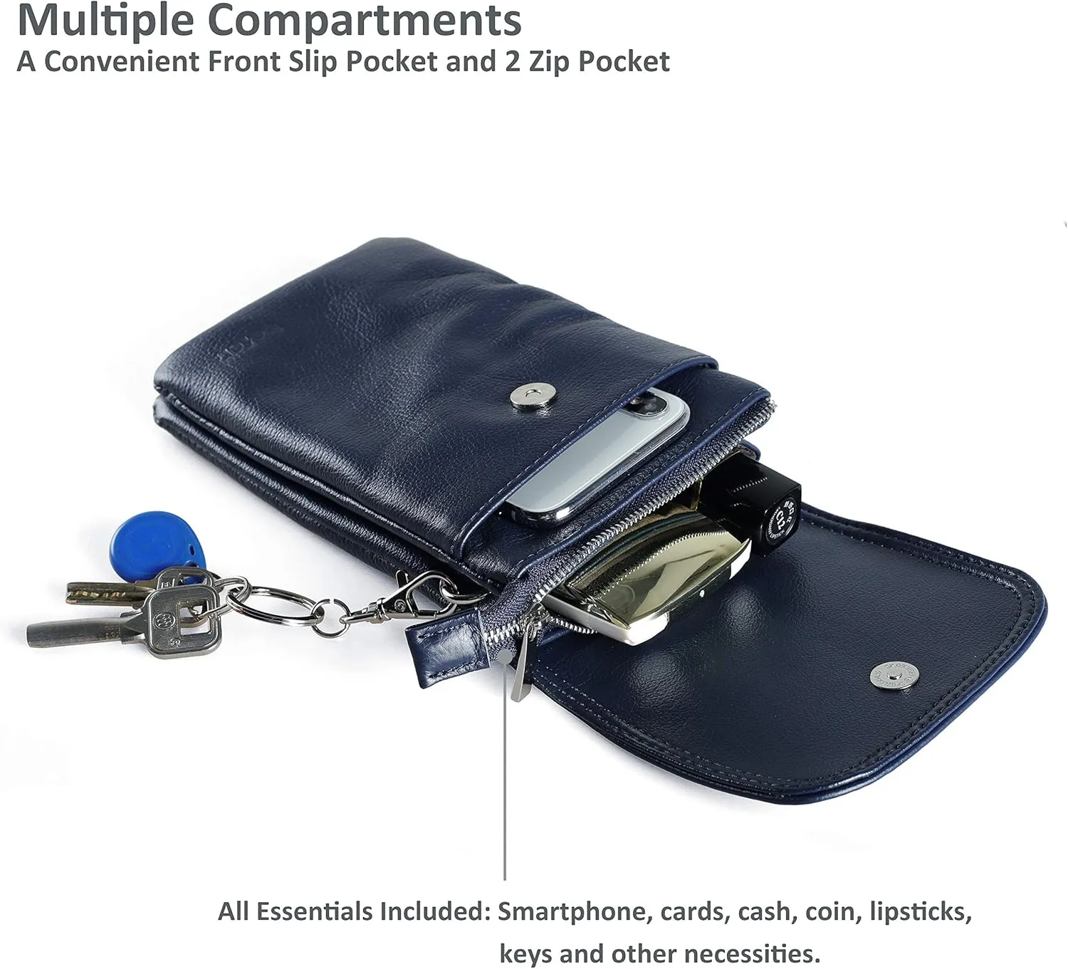 befen Genuine Leather Small Crossbody Bags for Women Cell Phone Bag Cross Body Purses,Silver Zipper