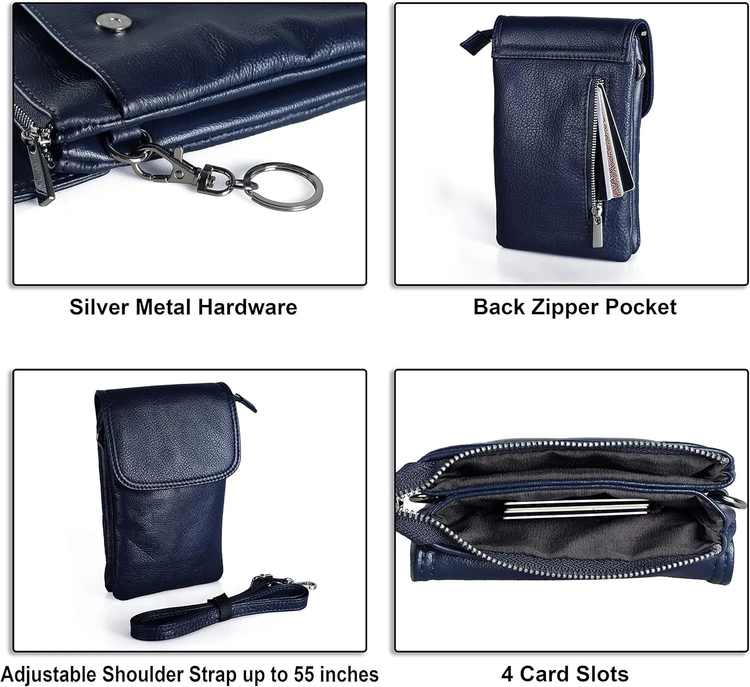 befen Genuine Leather Small Crossbody Bags for Women Cell Phone Bag Cross Body Purses,Silver Zipper