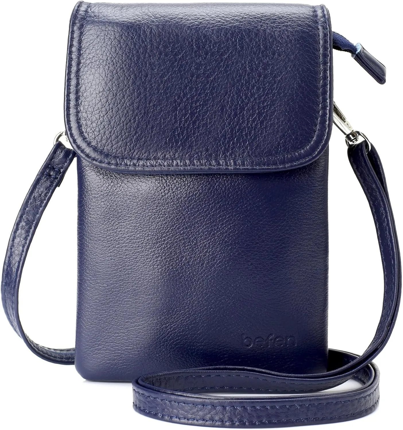 befen Genuine Leather Small Crossbody Bags for Women Cell Phone Bag Cross Body Purses,Silver Zipper