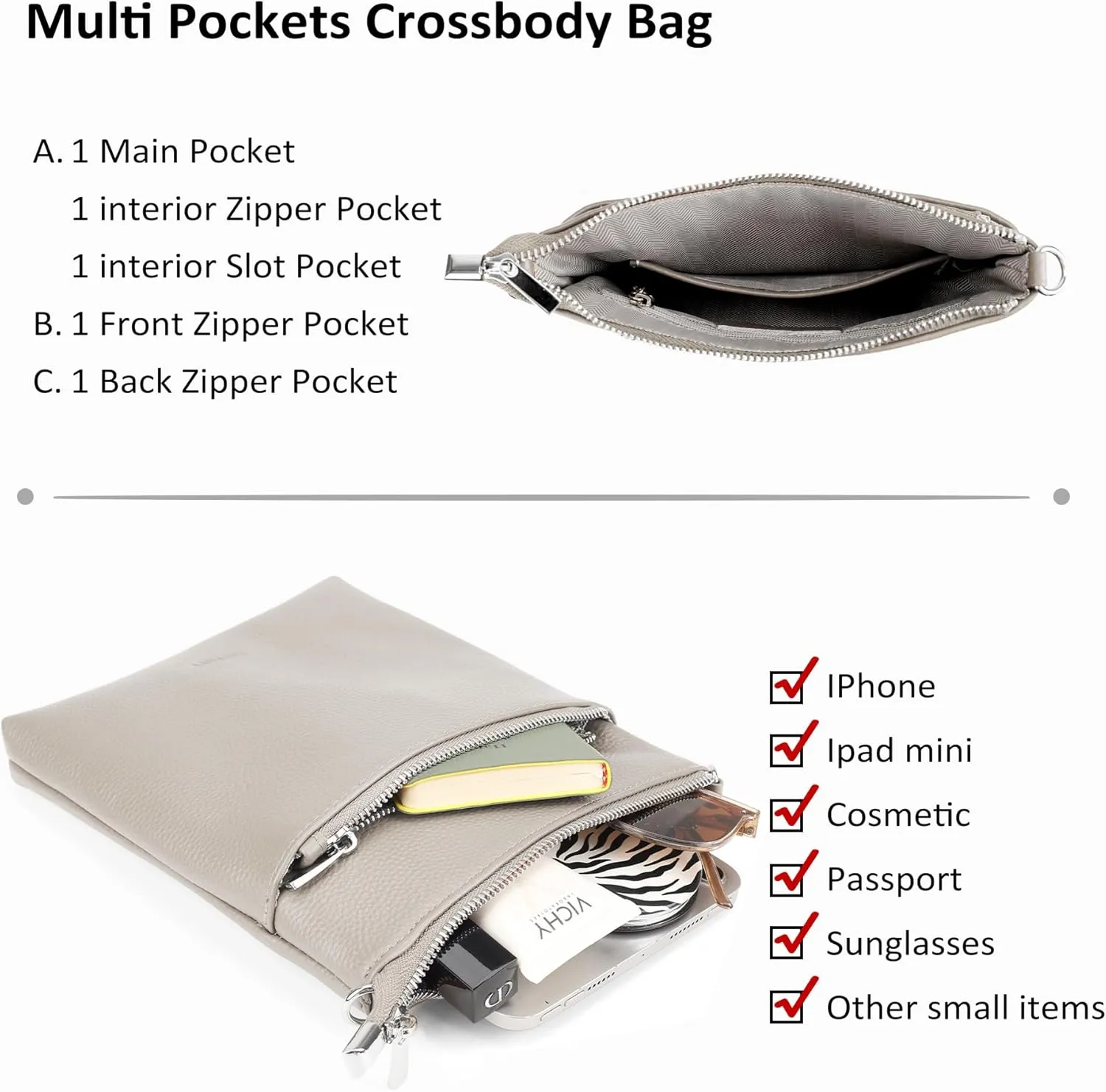 befen Genuine Leather Small Crossbody Purses for Women Travel Cross Body Bags Lightweight with Adjustable Shoulder Strap