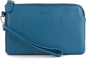 befen Women's Genuine Italian Leather Wristlet Clutch Wallet Purse, Gold Zipper