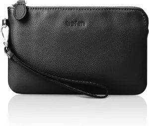 befen Women's Genuine Leather Wristlet Clutch Purse Ladies Slim Corner Zip Wallets, Silver Zipper