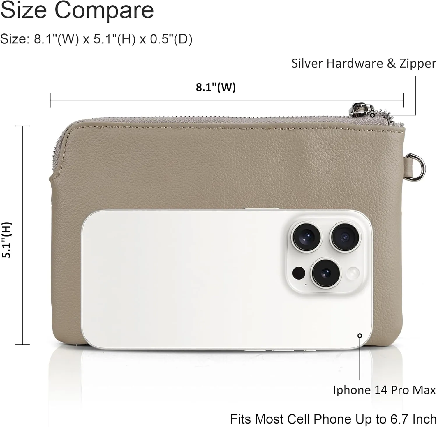 befen Women's Genuine Leather Wristlet Clutch Purse Ladies Slim Corner Zip Wallets, Silver Zipper