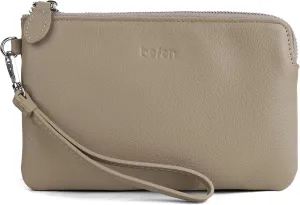 befen Women's Genuine Leather Wristlet Clutch Purse Ladies Slim Corner Zip Wallets, Silver Zipper
