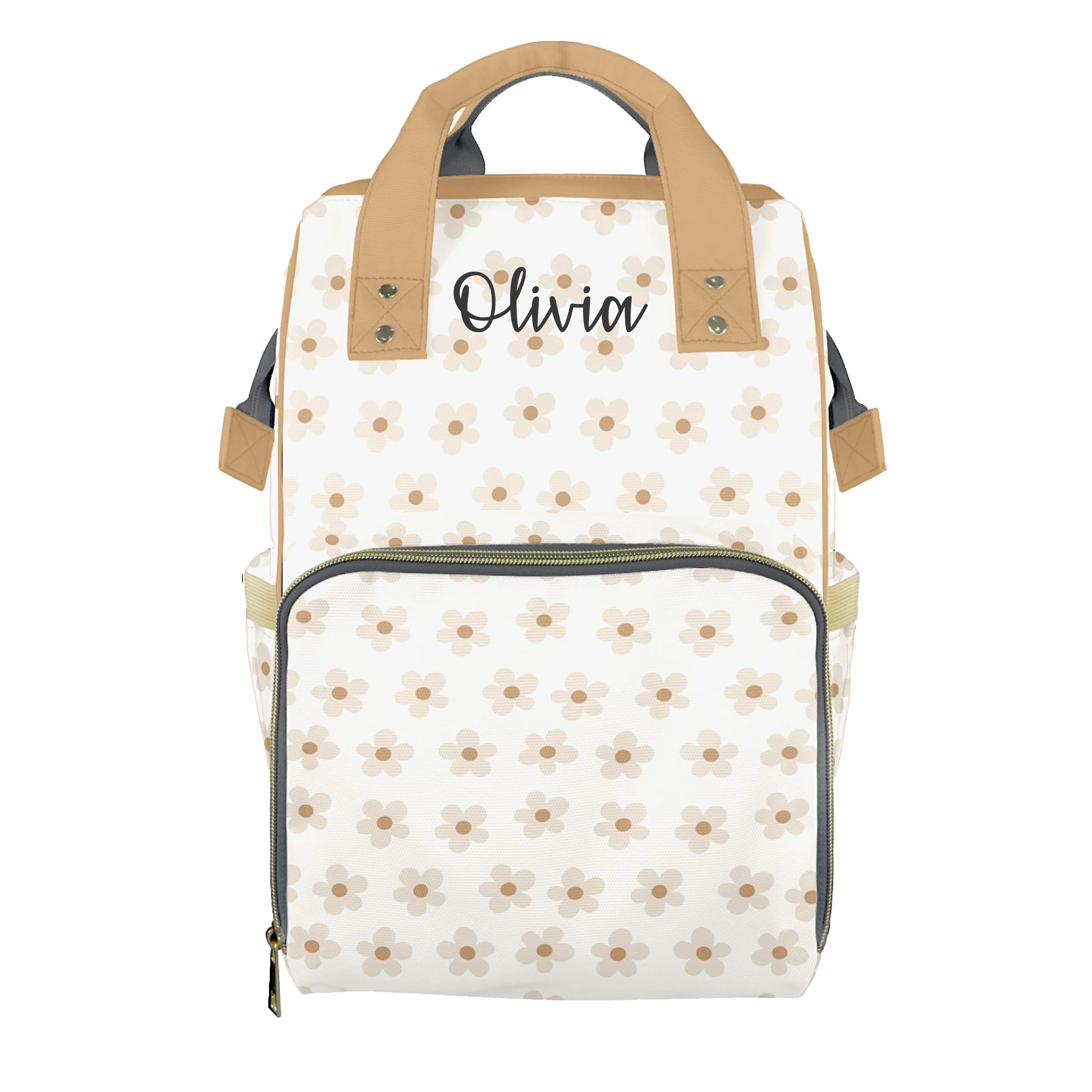 Beige Daisies Customizable Diaper Bag