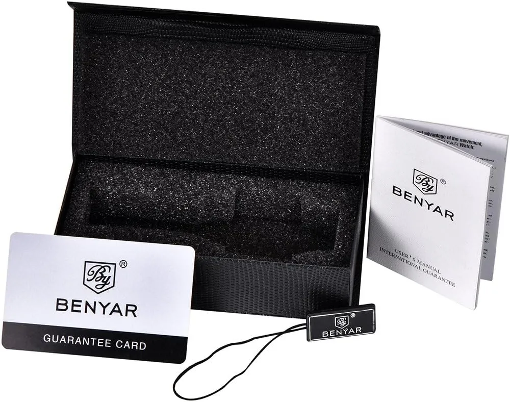 BENYAR Quartz Chronograph Waterproof Watches Business and Sport Design Leather Band Strap Wrist Watch for Men