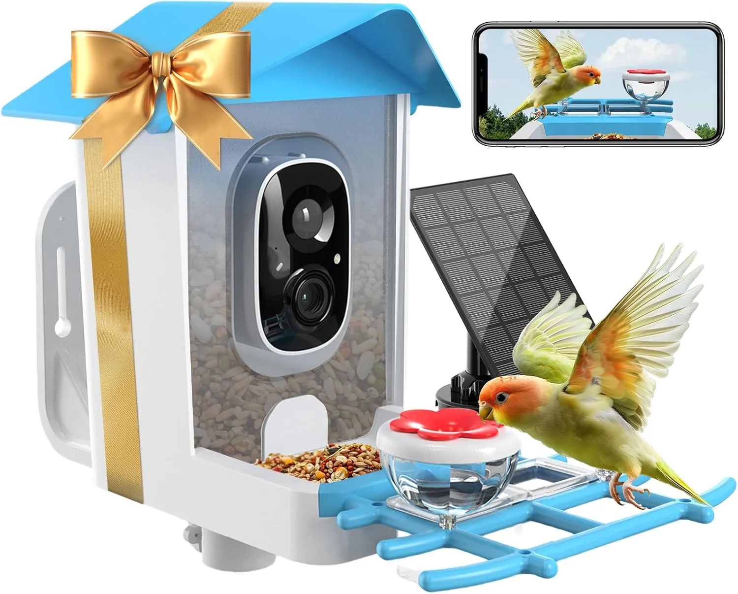 Bird Feeder with Camera - Smart AI Birds Species Recognition, Auto Record Bird Video, Instant Notifications, 2K Video Live Stream Camera with Solar Panel for Birds Lover