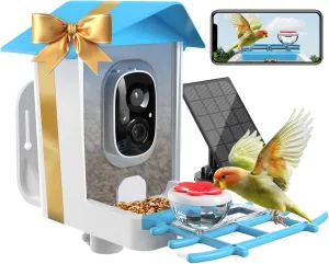 Bird Feeder with Camera - Smart AI Birds Species Recognition, Auto Record Bird Video, Instant Notifications, 2K Video Live Stream Camera with Solar Panel for Birds Lover