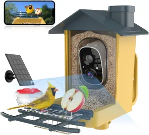 Bird Feeder with Camera - Smart Bird Feeder Camera with AI Identify Bird Species, Auto Record Bird Video, Instant Notifications, 2K Video Live Stream Camera with Solar Panel for Bird Lover