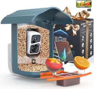 birdsnap® PAV- Smart Bird Feeder with Camera Solar Powered, 64GB Card & 2K HD Record Video Bird Camera Live with 5 DIY Add-ons, AI Identify Auto Capture, Ideal Gift for Birds Lover
