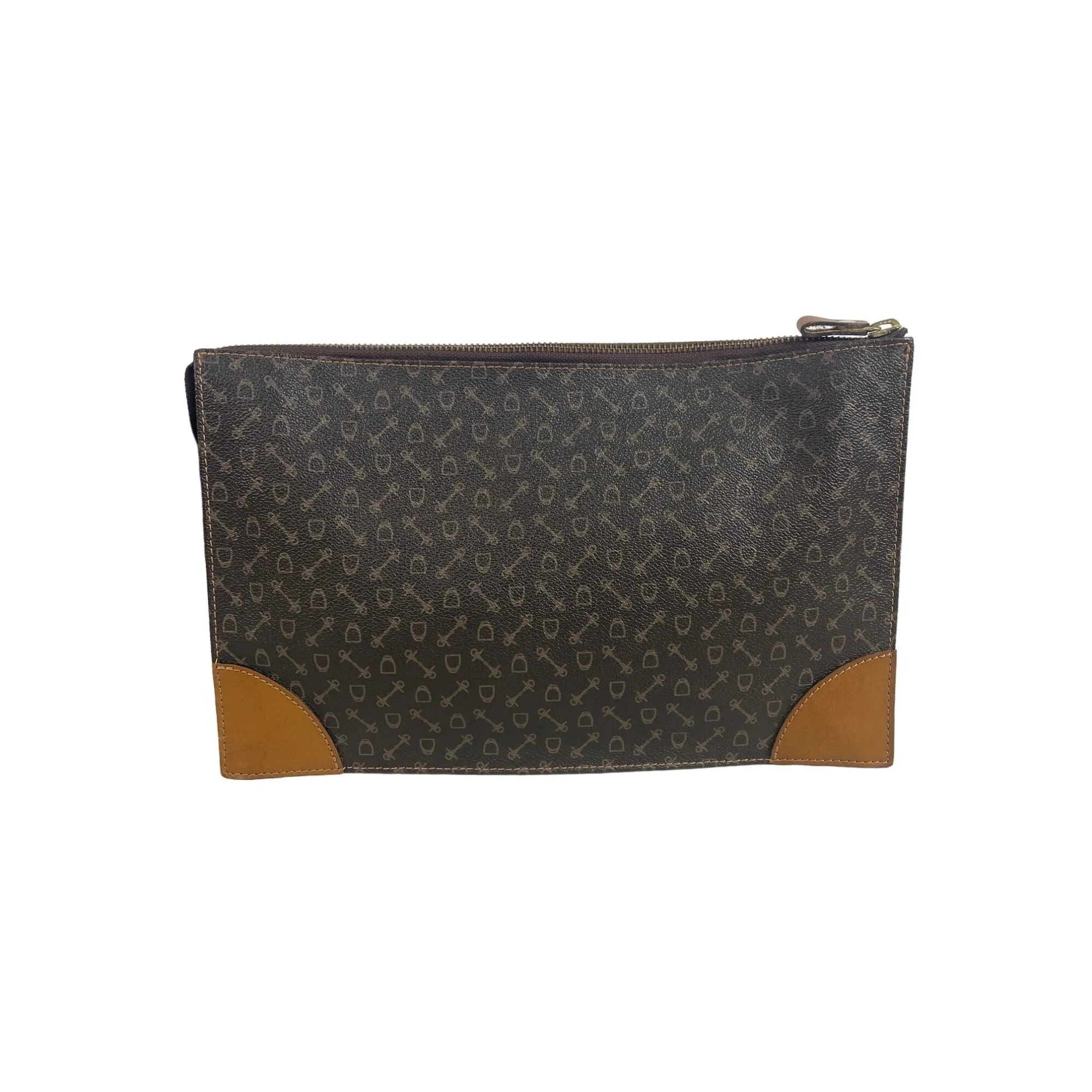 Black & Brown Faux Leather Zipper Clutch Bag Sz M