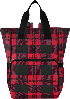 Black and Red Checkered Pattern Diaper Bag Backpack, Mommy Bag, Multifunctional Diaper Bag, Travel Backpack, Large Capacity Diaper Bag