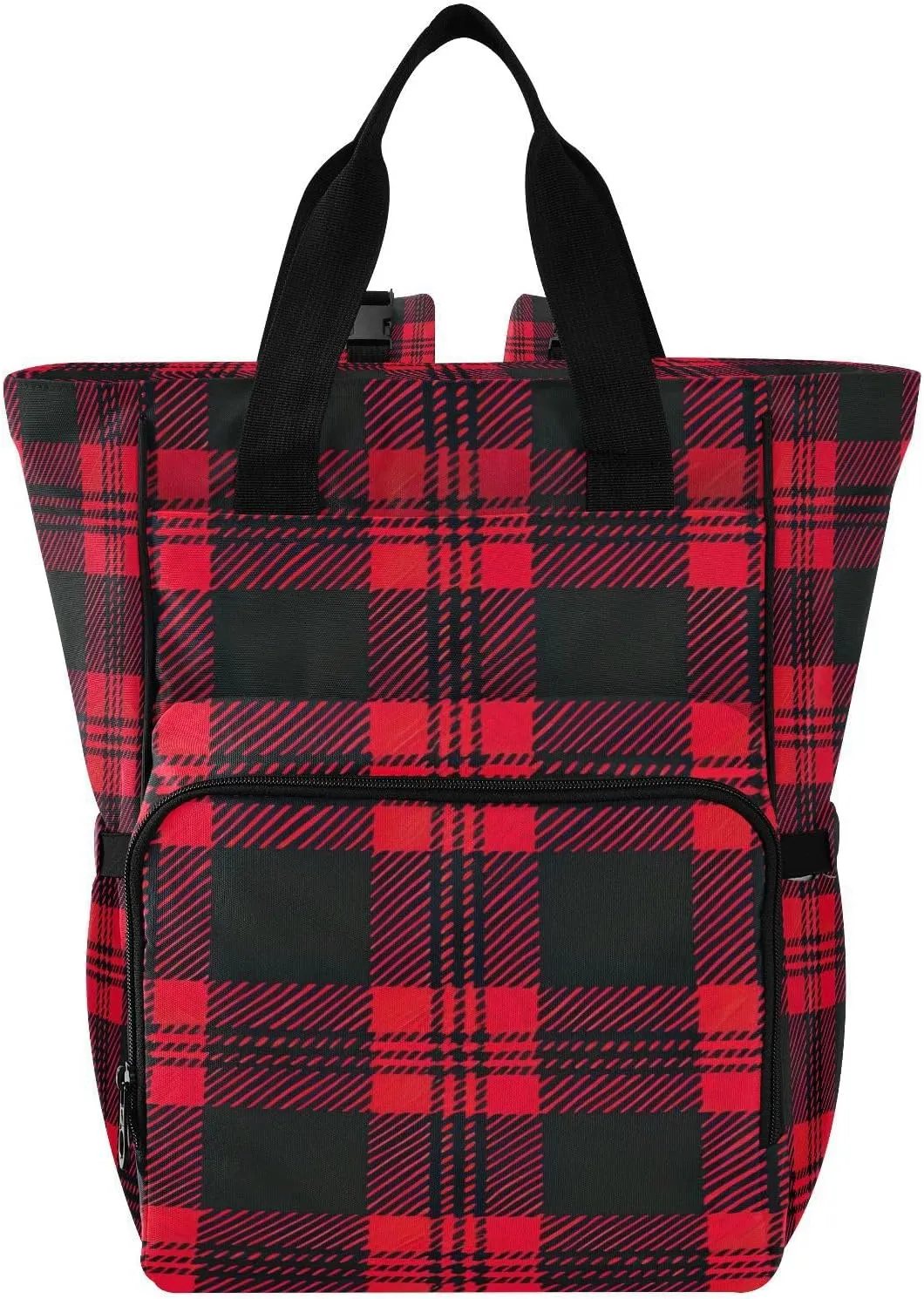 Black and Red Checkered Pattern Diaper Bag Backpack, Mommy Bag, Multifunctional Diaper Bag, Travel Backpack, Large Capacity Diaper Bag